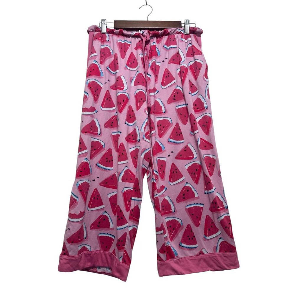 Munki Munki Watermelon Print Pajama Set Womens Large Pink Top & Wide Leg Capri - Picture 3 of 16